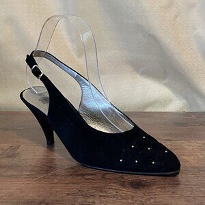 Vintage Bruno Magli Womens Heels Sz 7 AA Black Leather Studded Slingback Pump